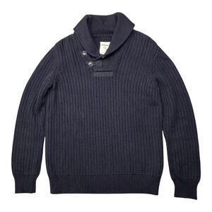 Fossil Sweater Mens Small Navy Shawl Collar Button Ribbed Fisherman Cotton Wool‎